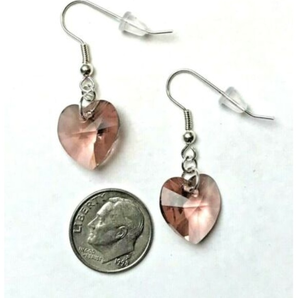 Handcrafted Jewelry - Swarovski Crystal Elements Heart Earrings Sterling